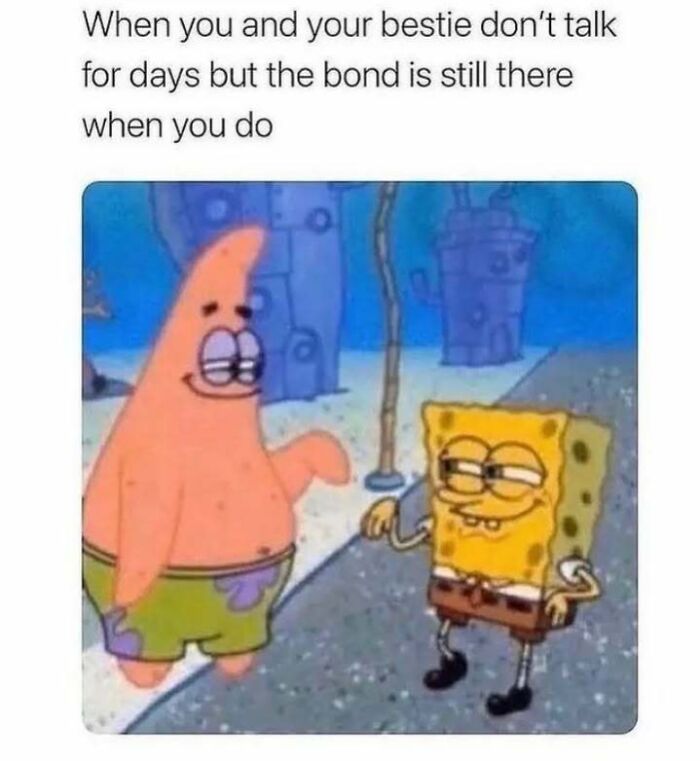Spongebob and Patrick smiling at each other, representing memes for introverts.