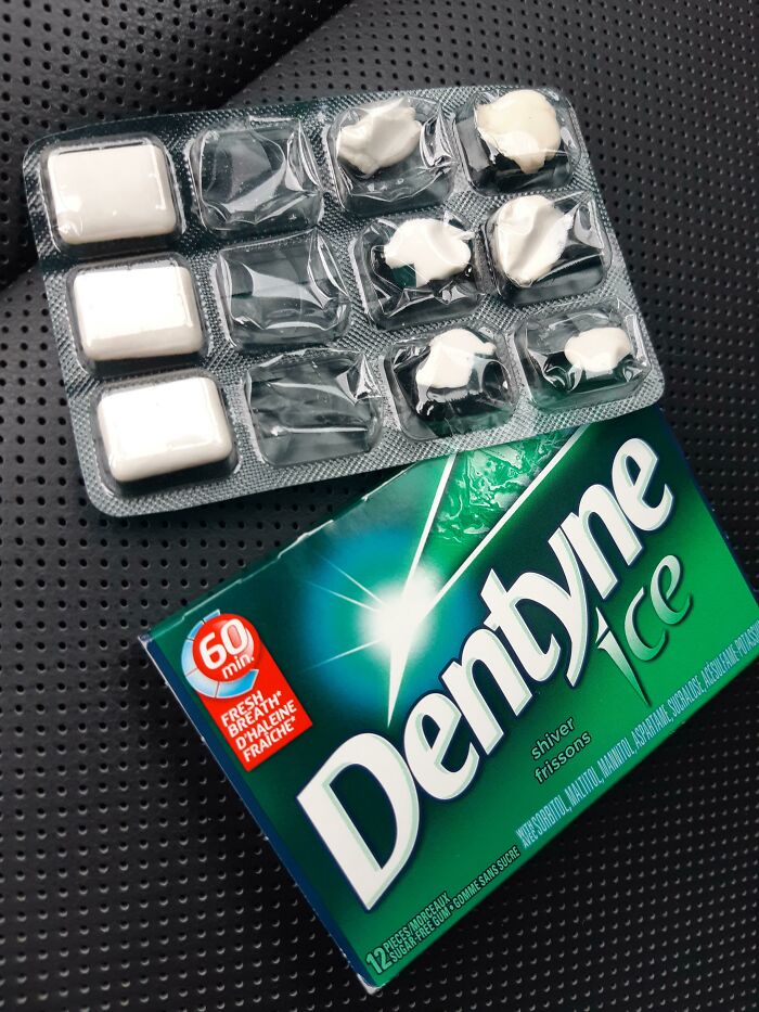 Dentyne Ice gum pack opened chaotically illustrating funny husband quirks