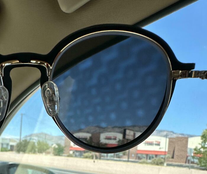 A polarization effect showing cool photos of a checkered sky through sunglasses