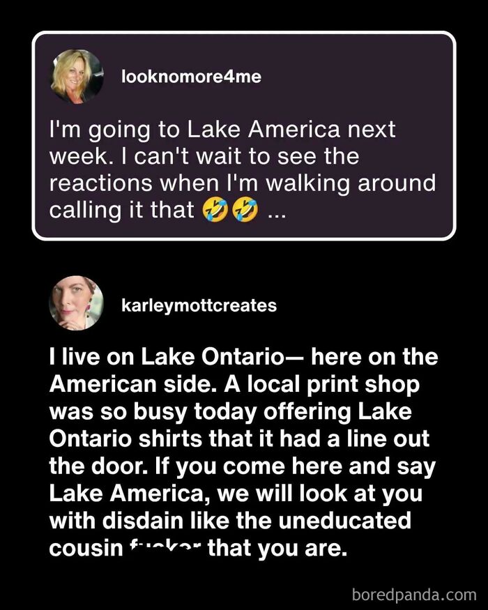 Discussion about calling Lake Ontario 'Lake America' and local backlash from residents