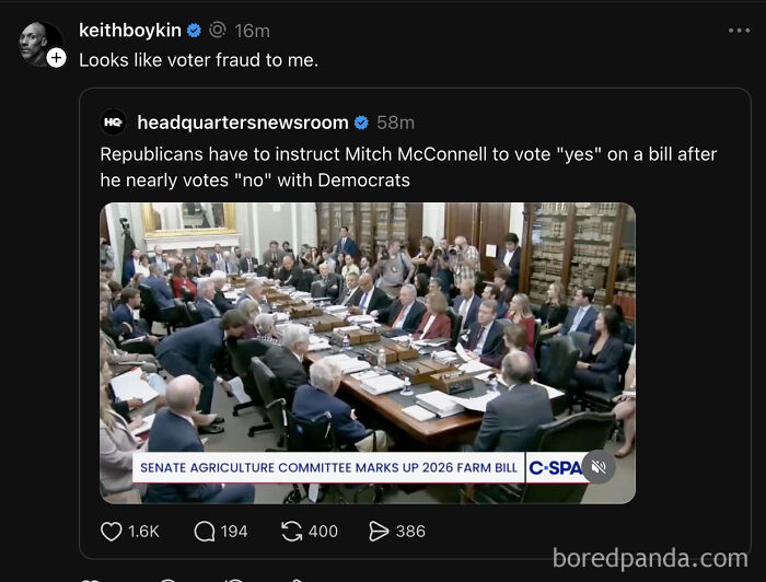 Tweet suggesting voter fraud amid debate on 2026 farm bill in Senate Agriculture Committee