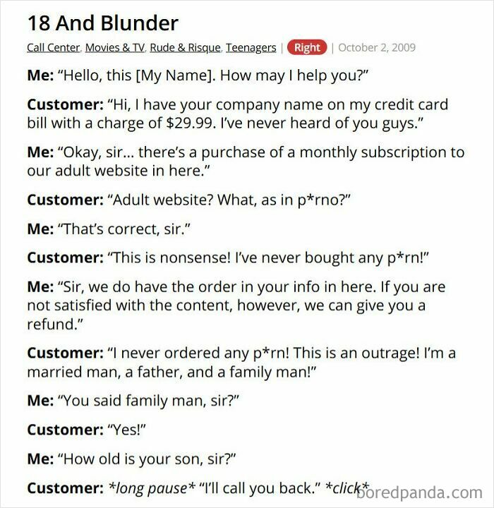 Customer denies adult website charge in call center conversation