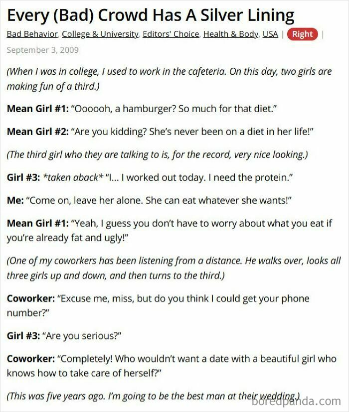 College cafeteria story of mean girls and a coworker's silver lining encounter
