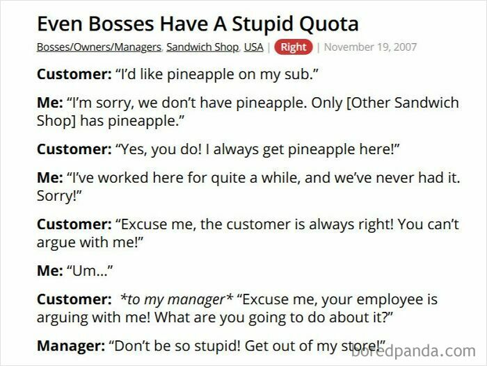 Customer demands pineapple on sub leading to manager confrontation