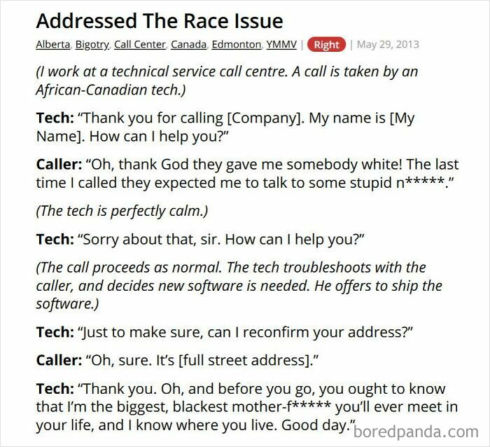 Tech call center handles racial prejudice calmly during customer service call