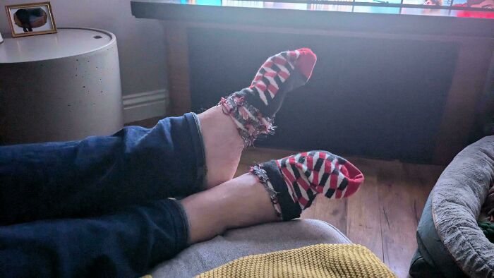Husbands funniest quirks include wearing extremely torn and worn-out socks.
