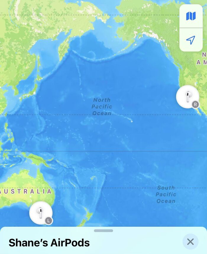 A map showing funniest quirks of finding AirPods in different oceans.
