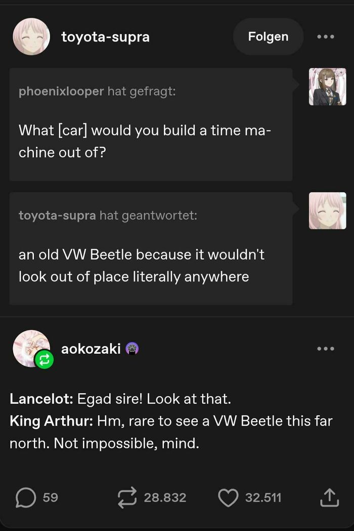Random Tumblr post discussing how a VW Beetle time machine fits in any era