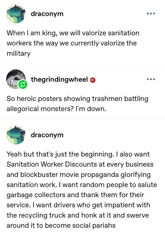 Funny post on Tumblr about respecting sanitation workers like military heroes.
