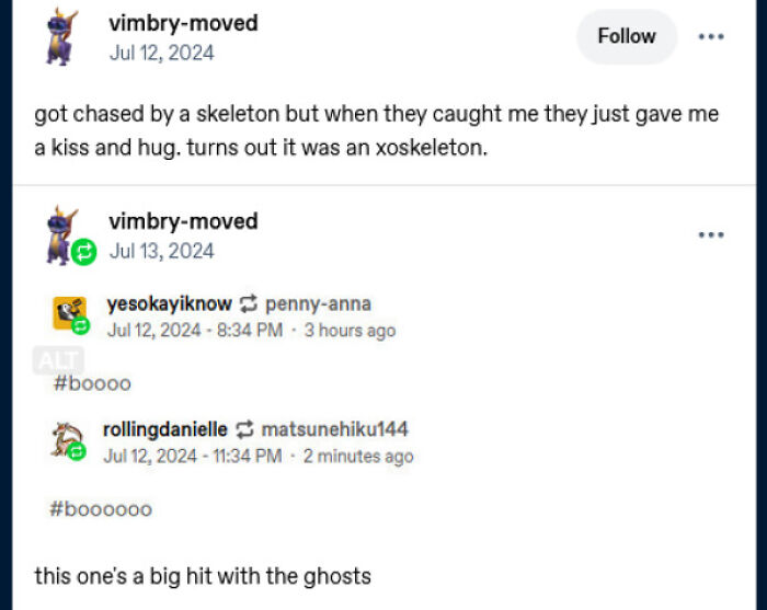 Funny post on Tumblr featuring a skeleton joke and hilarious user comments.