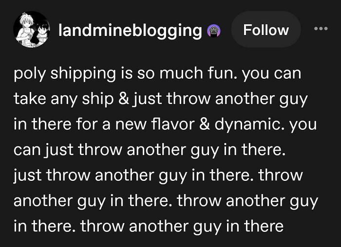 Funny and random posts from Tumblr about poly shipping dynamics.