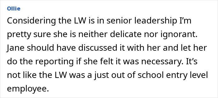 A post arguing that senior leadership should decide whether to file a complaint about being gender-biased A post arguing that senior leadership should decide whether to file a complaint about being gender-biased