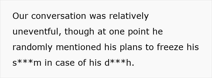 Text post explaining a strange conversation during a woman’s first date. Text post explaining a strange conversation during a woman’s first date.