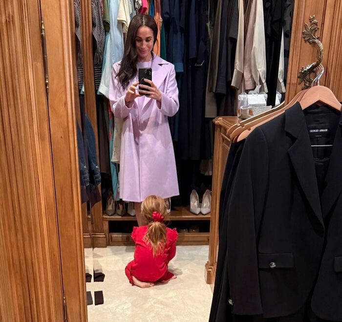 Meghan Markle takes a selfie in her opulent closet, reflecting on interview rules for household staff. Meghan Markle takes a selfie in her opulent closet, reflecting on interview rules for household staff.