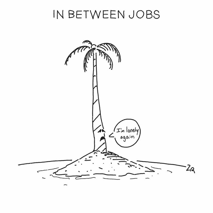 Absurd comics show a lonely palm tree on a tiny island, saying, "I'm lonely again" for absurd comics.