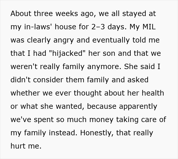 A woman is shocked by her MIL's anger, as revealed in this text about family conflict.