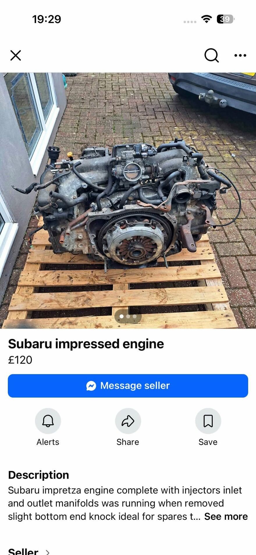 Subaru car engine listed on Facebook Marketplace with spelling mistakes as funny grammar fails.