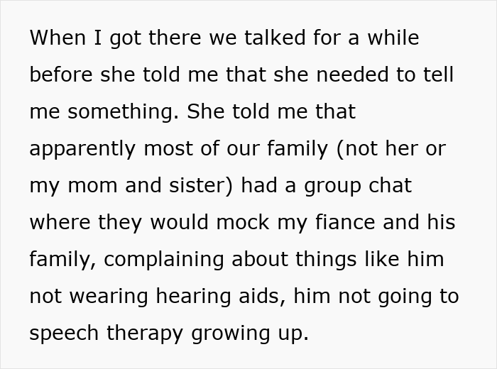 Text revealing family group chat mocking fiance and his childhood Text revealing family group chat mocking fiance and his childhood