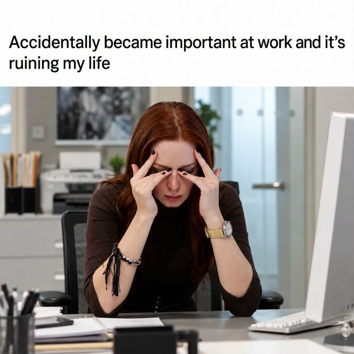 Photo of stressed woman overwhelmed by becoming important at work