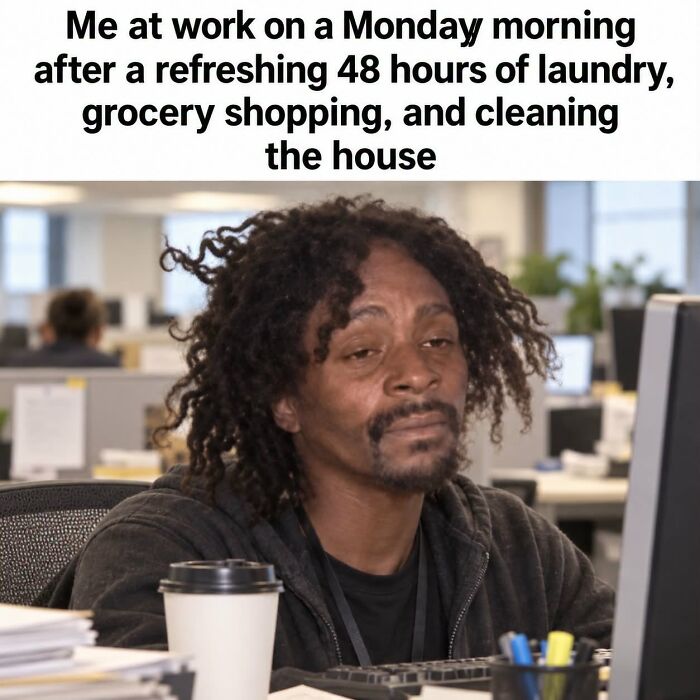 Exhausted worker after busy weekend of chores and shopping