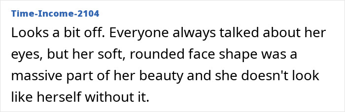 Social media user comment expressing skepticism about the supermodel's viral transformation