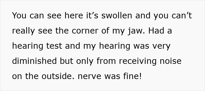 Text detailing a swollen jaw, diminished hearing, and normal nerve function, concerns about rare cancer and ears won't pop. Text detailing a swollen jaw, diminished hearing, and normal nerve function, concerns about rare cancer and ears won't pop.
