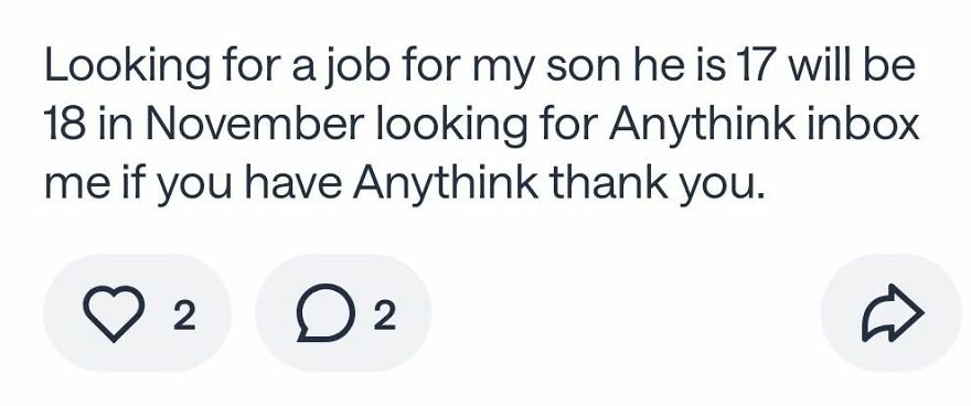 A job request post with grammar fails using the word anythink twice instead of anything