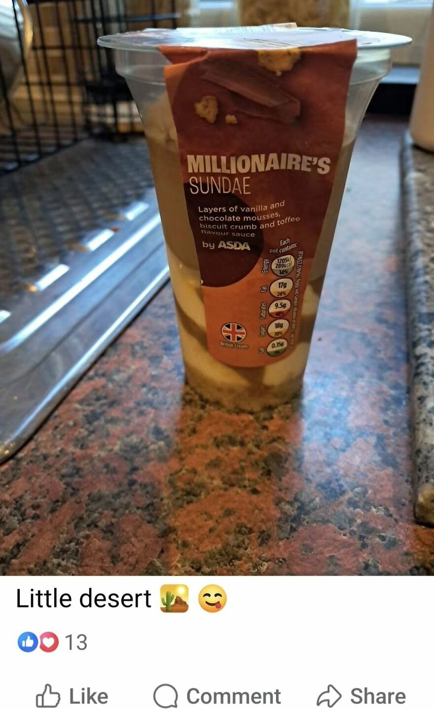 A social media post of a dessert misspelled as little desert, illustrating grammar fails