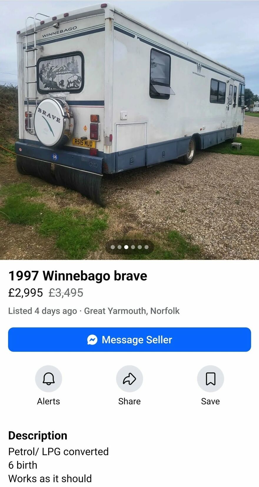 An online listing for a Winnebago Brave camper with hilarious spelling and grammar fails.