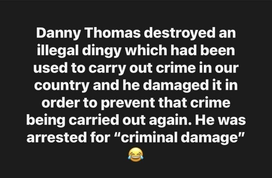 A social media text post with spelling and grammar fails about an illegal dinghy.