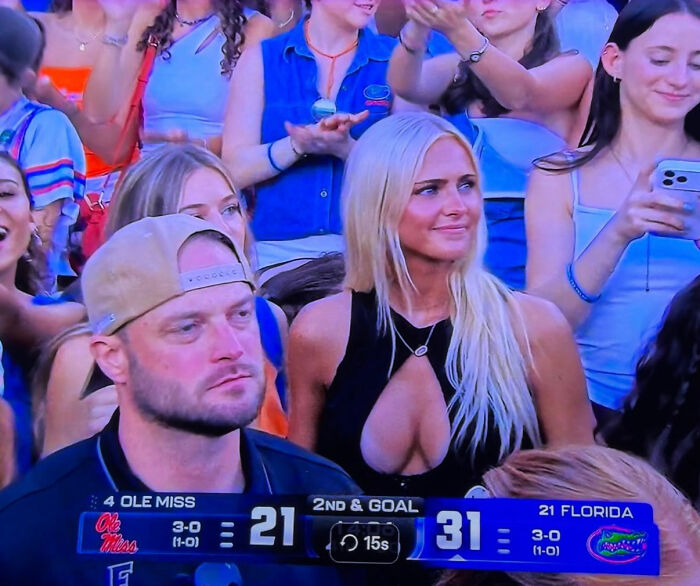 Viral blonde from Florida-Ole Miss game watching from the stadium stands