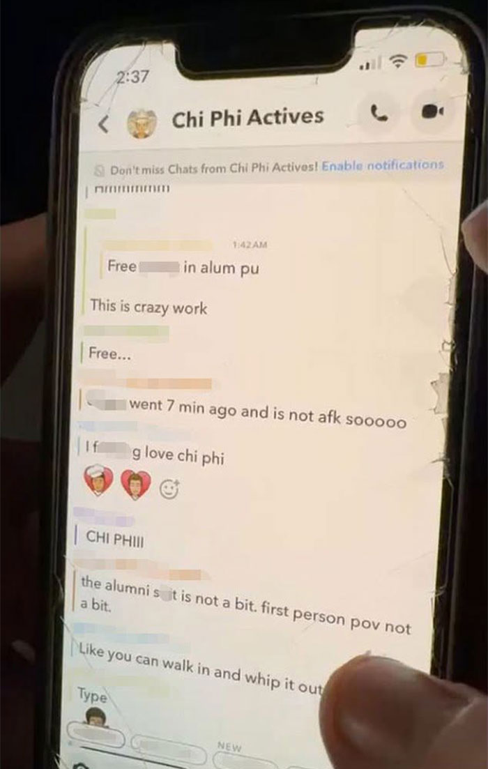 Close-up of a smartphone displaying the Cornell 7 group chat messages. Close-up of a smartphone displaying the Cornell 7 group chat messages.