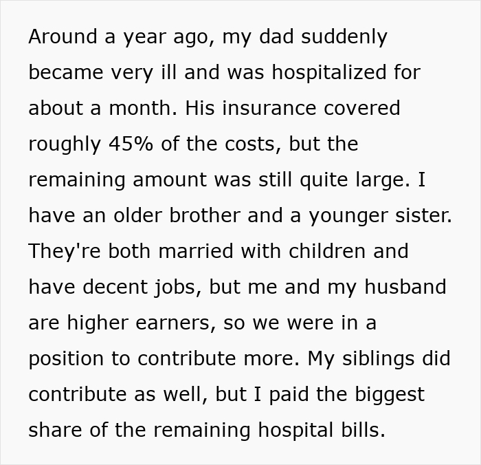 Text describing a woman's dad being hospitalized and why she's angry with her MIL.