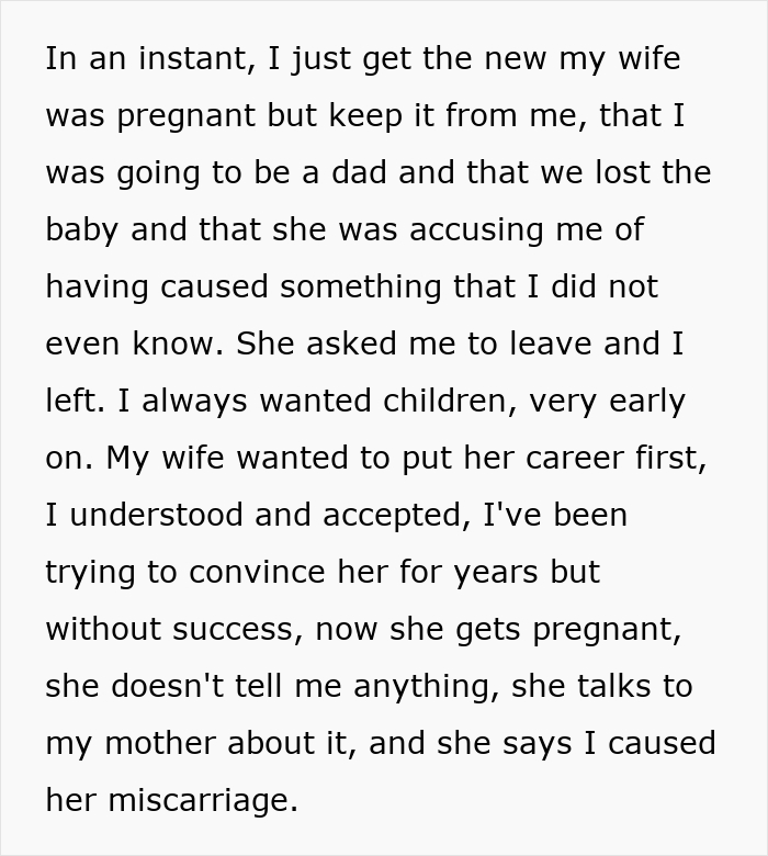 Text about pregnancy, miscarriage, and marital conflict