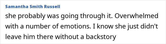 Comment about the woman arrested for leaving her husband, discussing emotional burden and backstory.