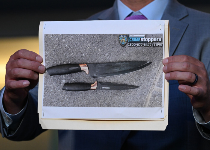 Image of two knives presented as evidence in the Times Square attack. Image of two knives presented as evidence in the Times Square attack.
