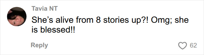 A user comment expressing amazement that the UGA student survived an 8-story fall. A user comment expressing amazement that the UGA student survived an 8-story fall.