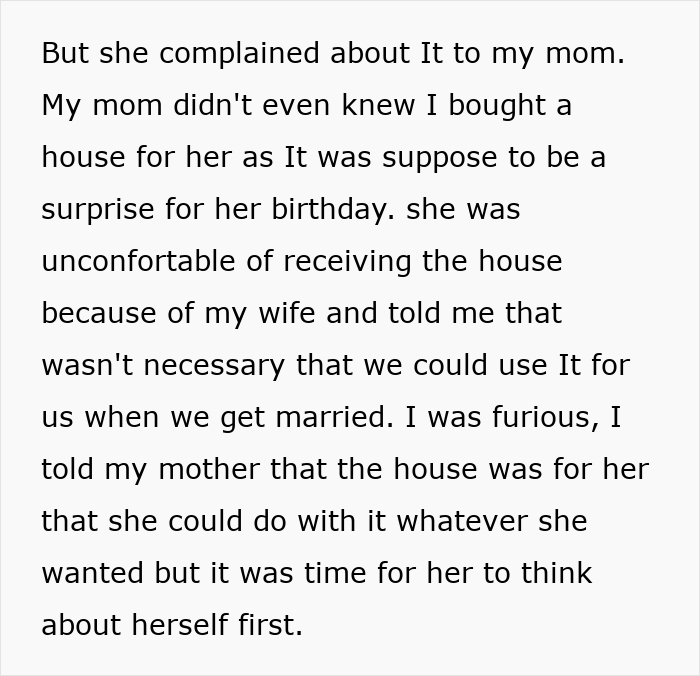 Wife complains about house gift for sick mom, straining relationship