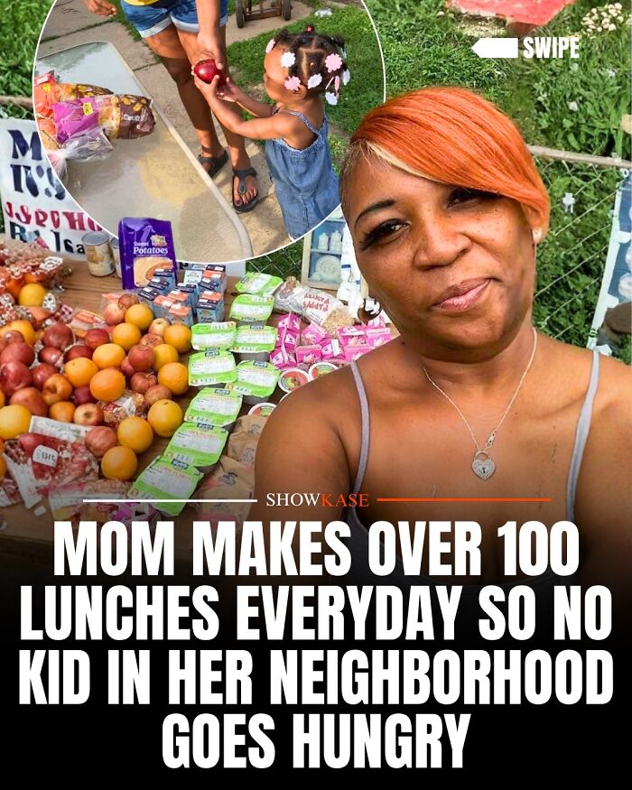 A caring mom stands with prepared lunches for kids, illustrating wholesome stories of community support