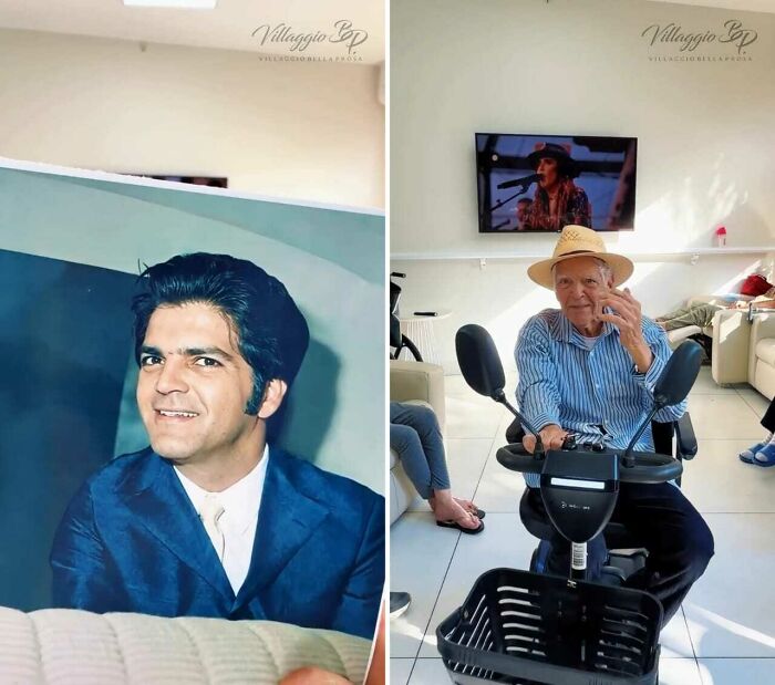 Brazil's nursing home residents in a heartwarming trend, pictured alongside their younger selves.