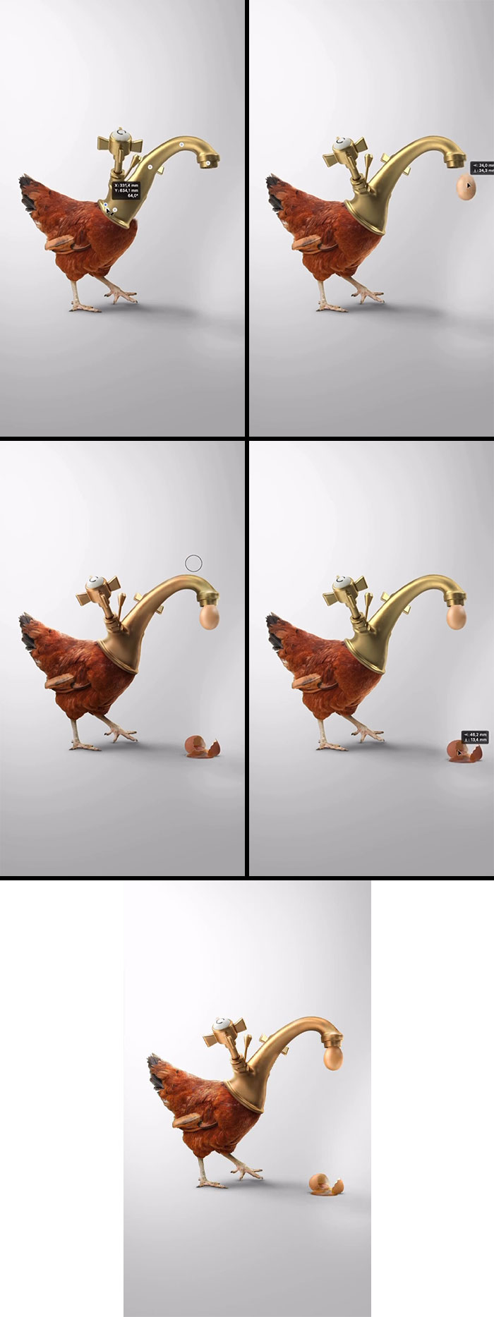 A humorous mix of a chicken and a faucet, presenting an absurd animal hybrid that seems like a fever dream.