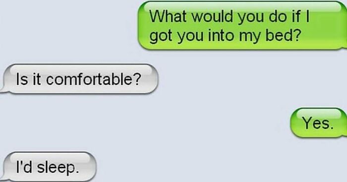 Savage text reply about bed comfort ends flirty text conversation