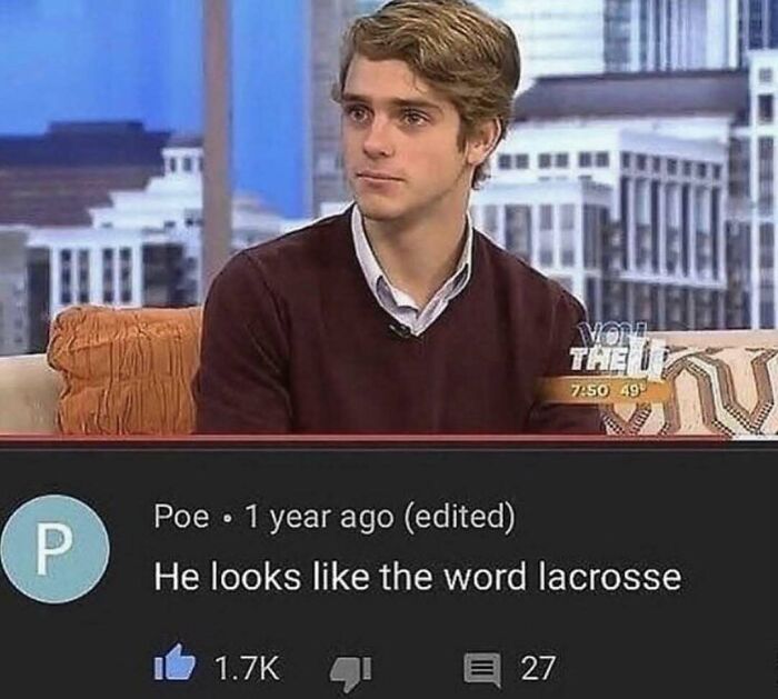 A YouTube comment describing a man's appearance, finding gold in the comment section.