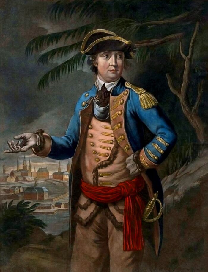 An old painting of a public figure in military attire, destroying his legacy.