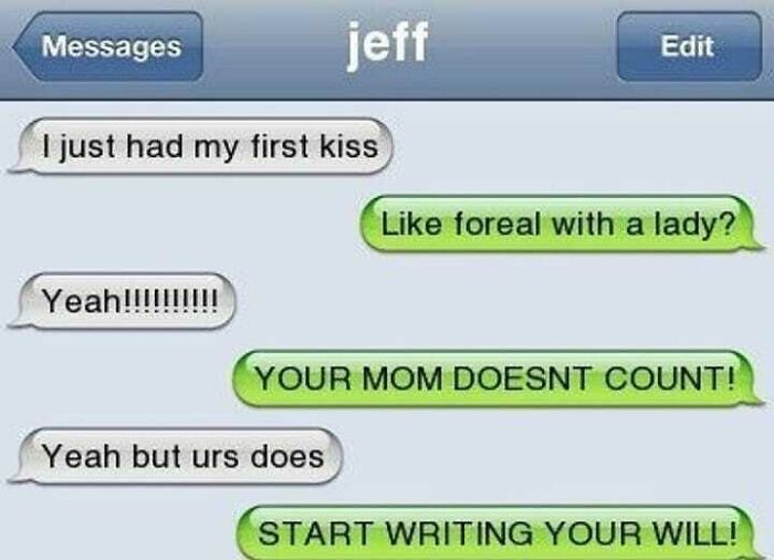 Savage text reply about first kiss humorously ends chat