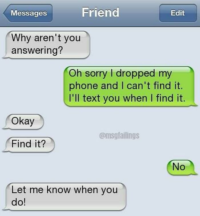 Savage text reply about dropped phone and not answering friend messages