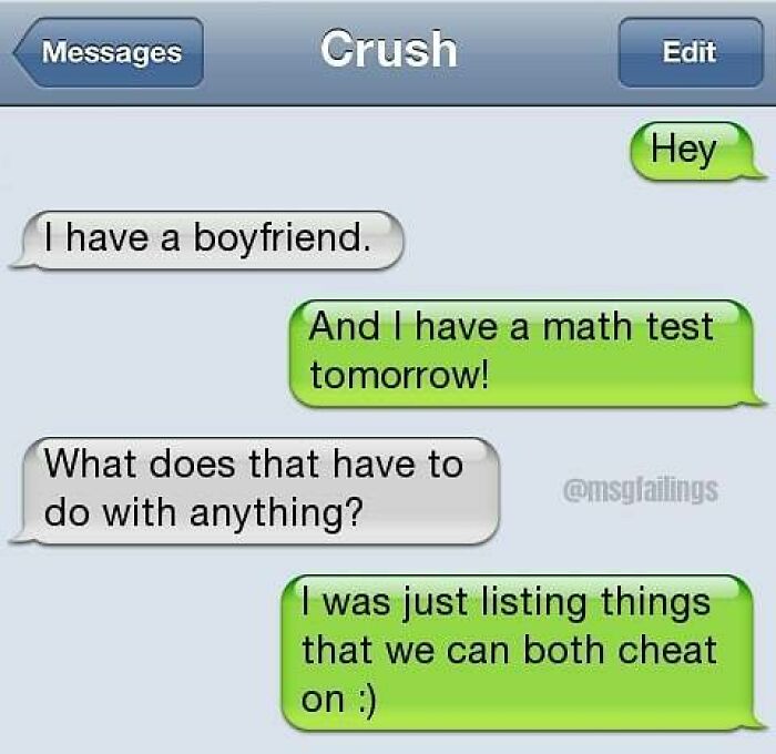 Savage text reply about cheating with a math test in savage text replies collection