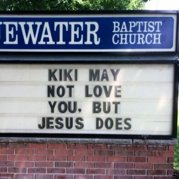 Bluewater Baptist Church sign stating Jesus loves you