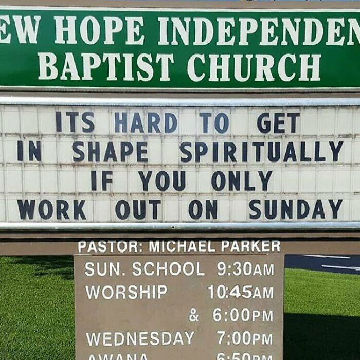 New Hope Independent Baptist Church sign about spiritual fitness