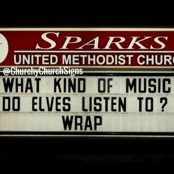 Funny church sign joke about what kind of music elves listen to wrap